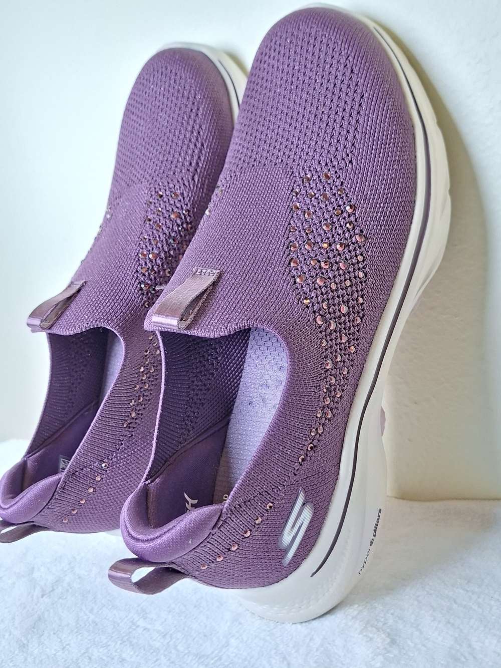 Skechers Purple Slip-On Knit Walking Shoes with Sparkle Accents